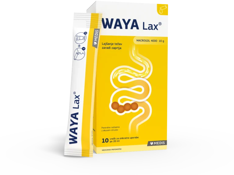 WAYA Lax 10 vrečk z makrogolom 4000 za nežno in učinkovito odpravljanje zaprtja