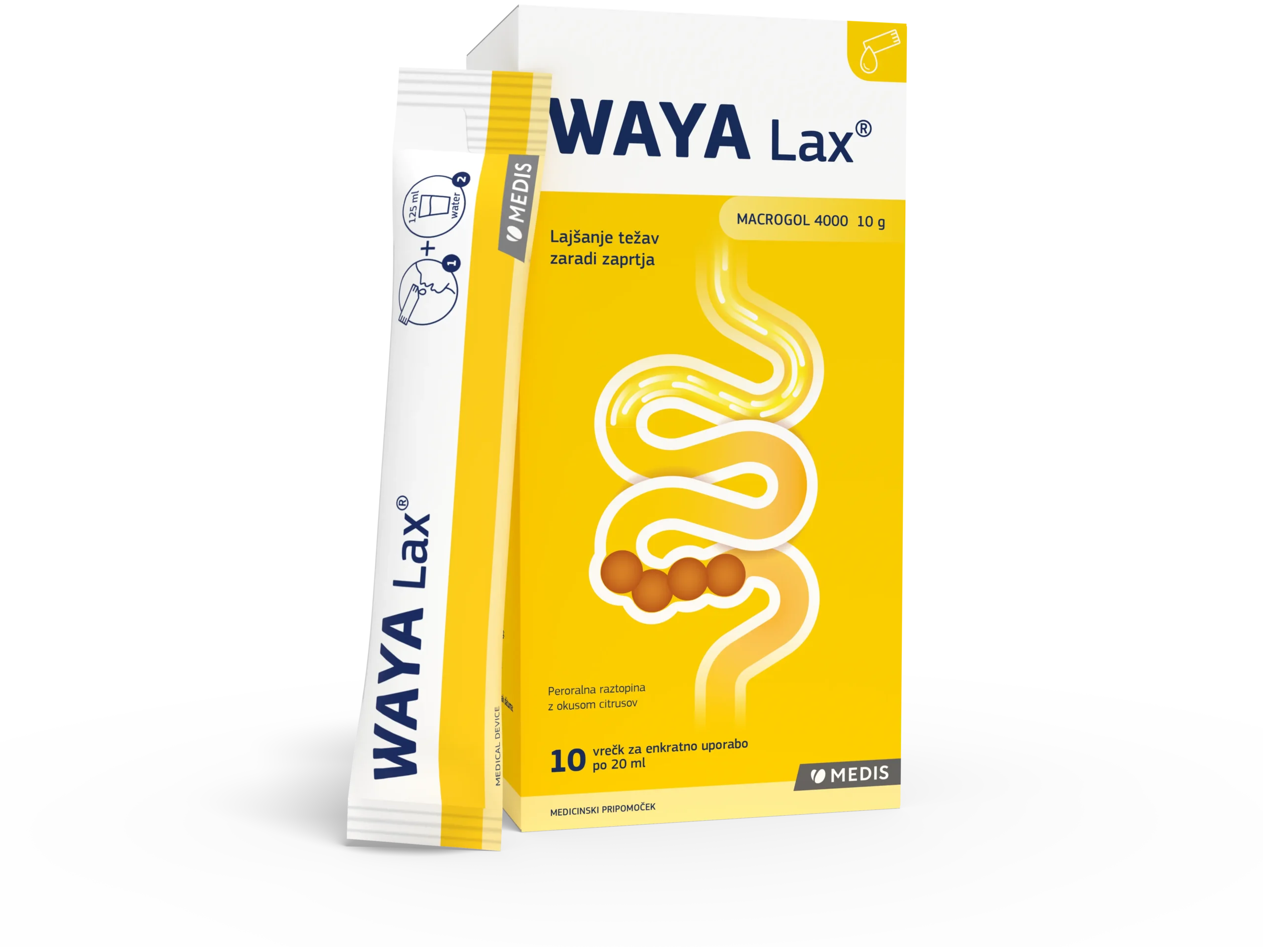 WAYA Lax, 10 vrečk WAYA Lax 10 vrečk z makrogolom 4000 za nežno in učinkovito odpravljanje zaprtja
