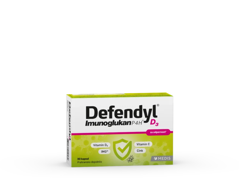 Defendyl Imunoglukan P4H D3 kapsule 30 kapsul z IMG iz bukovega ostrigarja, vitaminom C, vitaminom D3 in cinkom za podporo imunskemu sistemu.